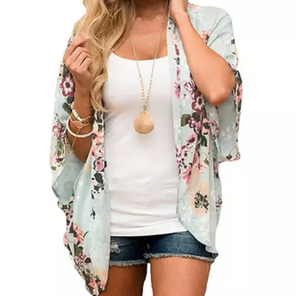 Sheer Chiffon Floral Kimono